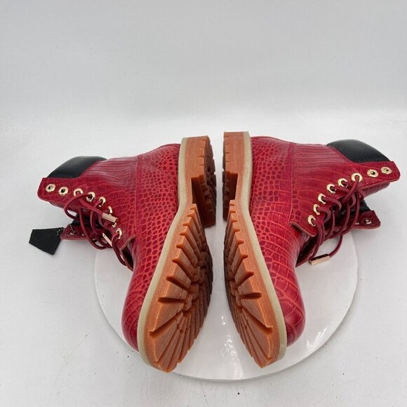 Sycamore Style Construct Obsidian Men Size 12 Red Embossed Leather Lug Boot - Picture 9 of 16